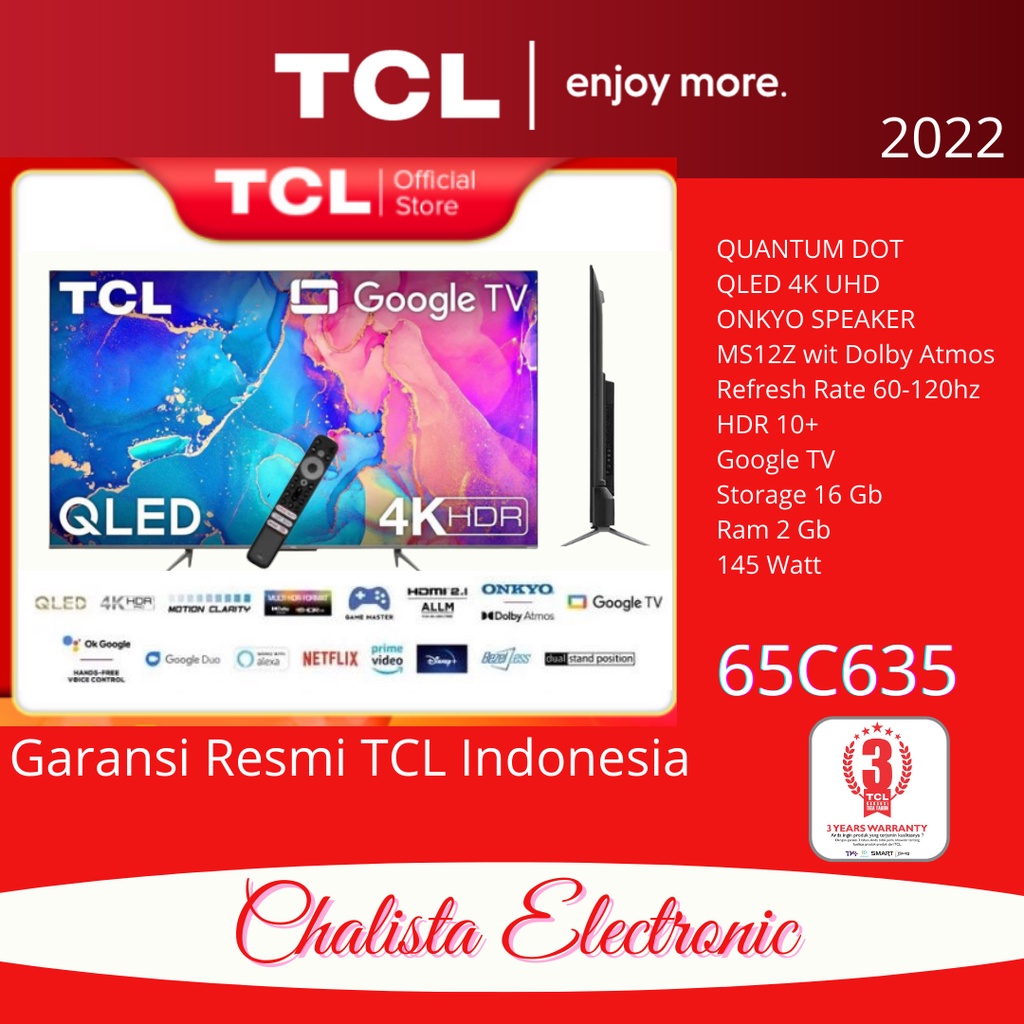 Jual TCL 65C635 65C 65 inch QLED GOOGLE TV NEW MODEL ANDROID 4K UHD