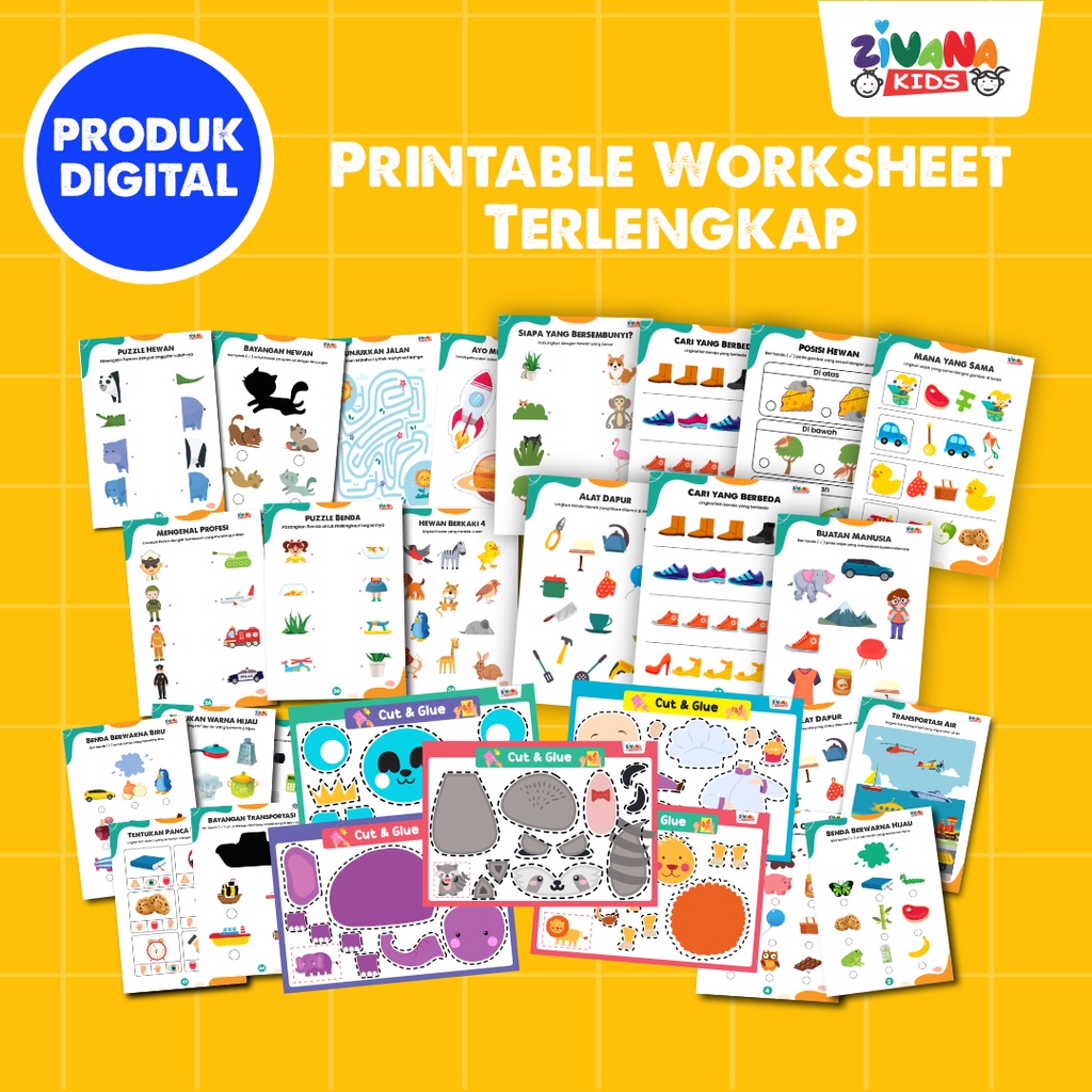 Jual Zivana Kids DIGITAL FILE [PDF] PRINTABLE Worksheet Anak Bisa