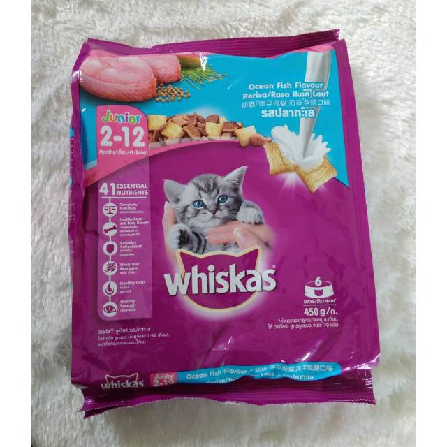 Jual whiskas junior ocean fish makanan kering untuk kucing 450 gr