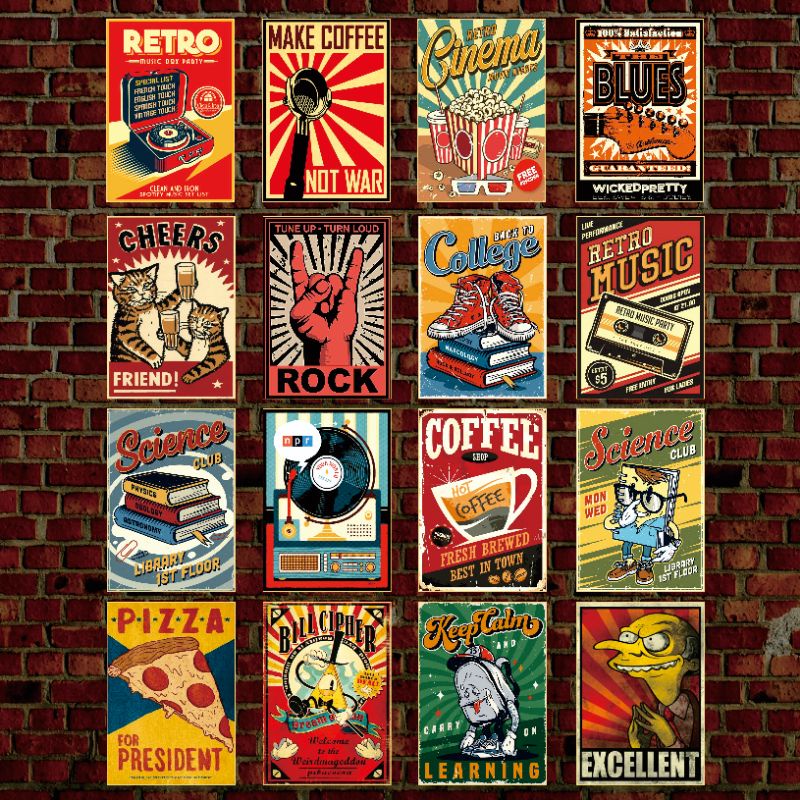 Jual [16PCS] POSTER RETRO VINTAGE STYLE UKURAN A4 A5 A6 | Shopee Indonesia