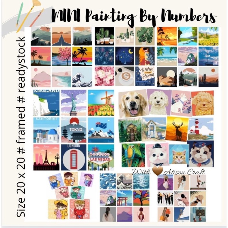 Jual mini diy paint by number kit ready jakarta. painting by numbers
