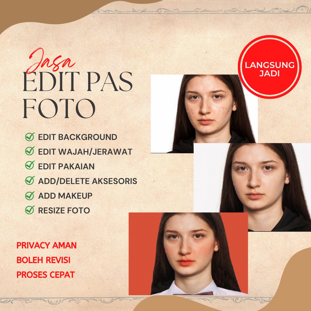 Jual edit pas foto ganti background baju jas make up hapus