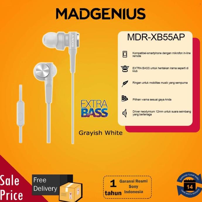 Jual Sony Original MDR-XB55AP / MDR XB55AP / MDRXB55AP / XB55 White