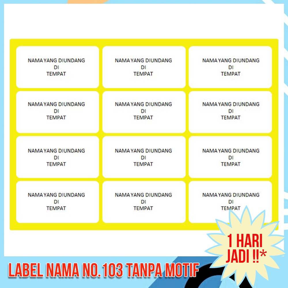 Jual Cetak / Print Sticker Label Nama Undangan / Label 103 Isi 120Pcs