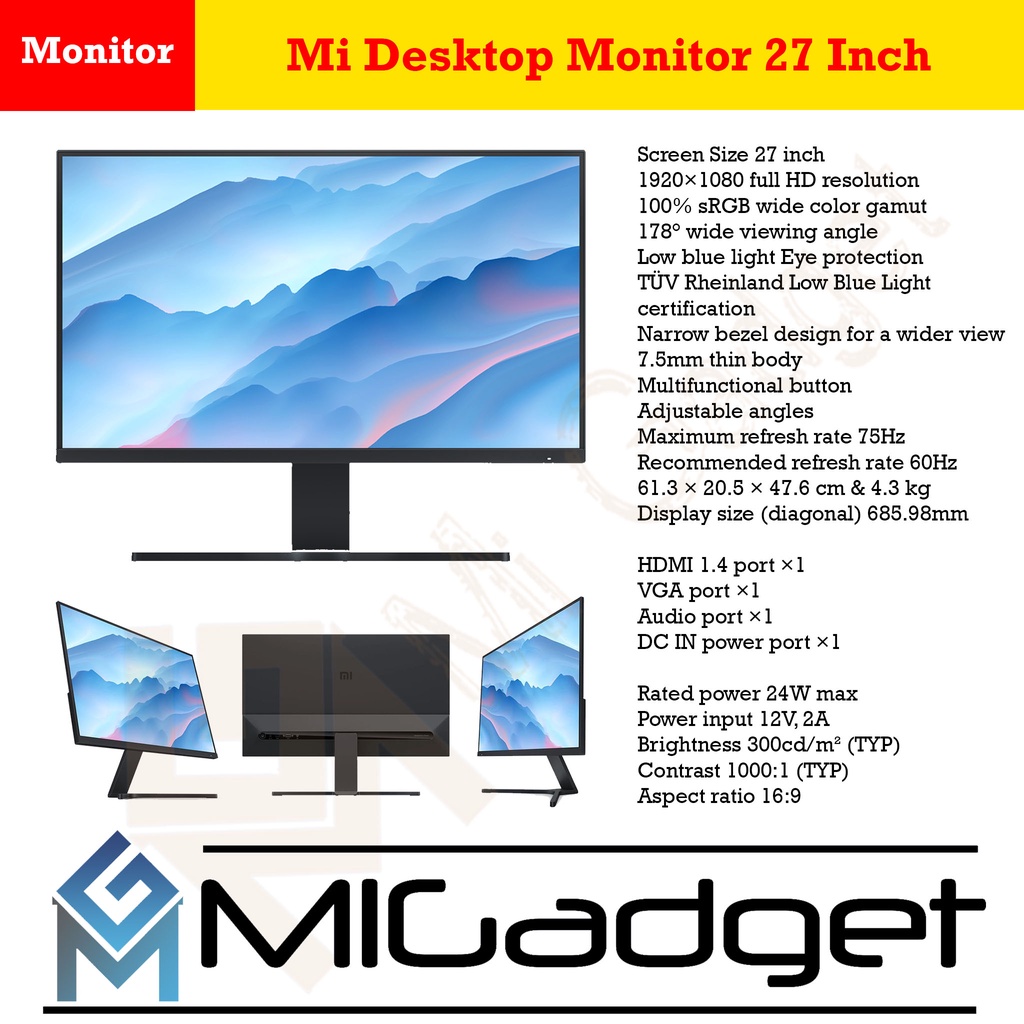 Jual Xiaomi Mi Desktop Monitor 27 Inch Full HD Slim 75Hz Shopee Indonesia