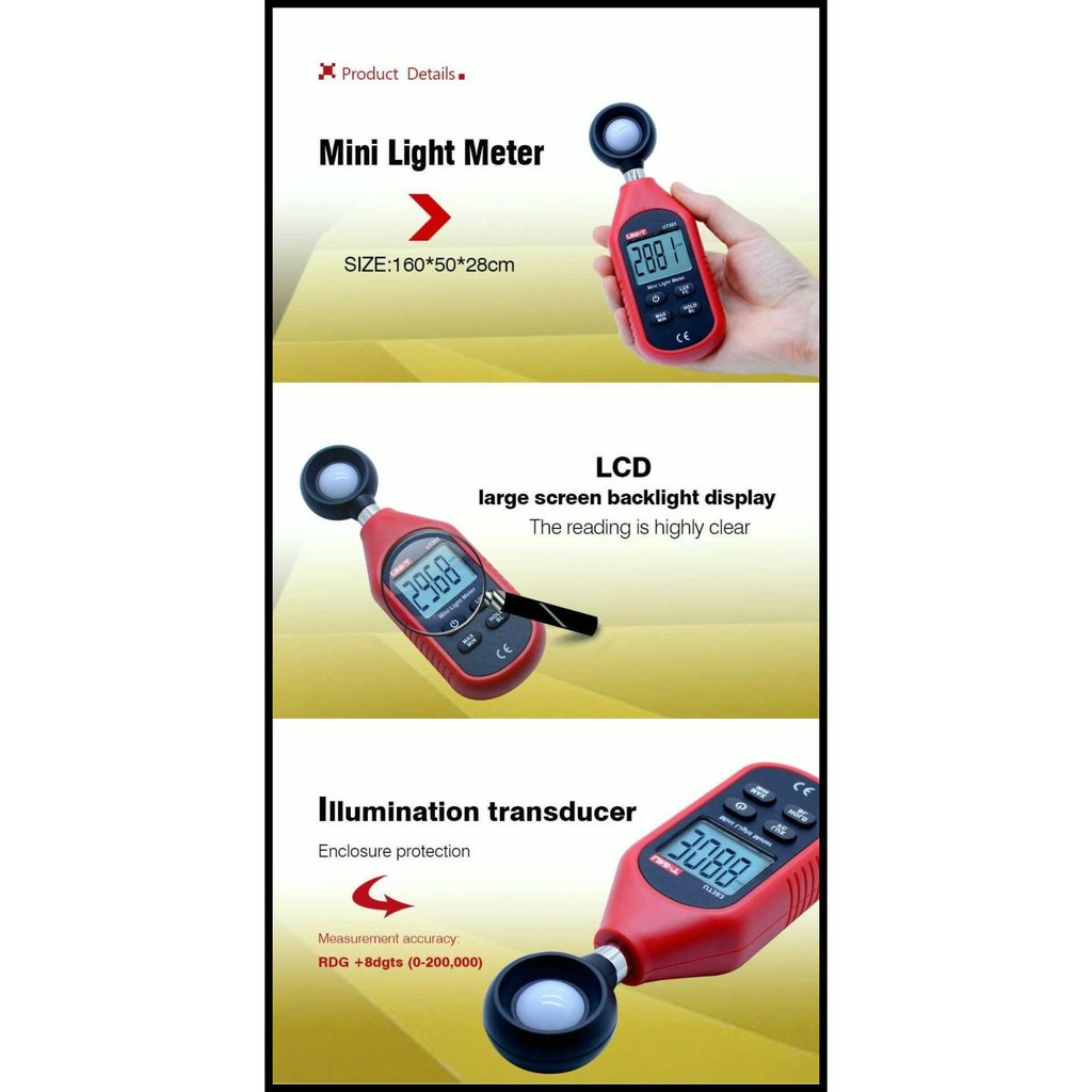 Jual UniT Ut383 Luminometer Light Meter Pengukur Cahaya Mini Lux