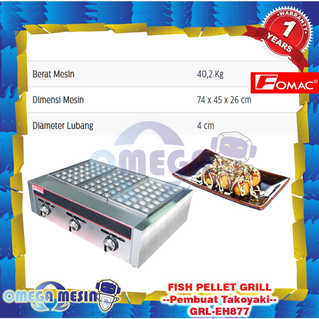 Jual Mesin Pembuat Takoyaki / Fish Pellet Grill GRLEH877 FOMAC Gas