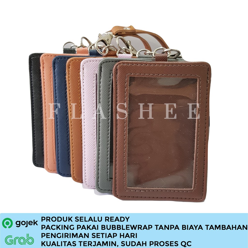 Jual Flashee Lanyard Kulit ID Card Holder Kulit Name Tag Kulit PU