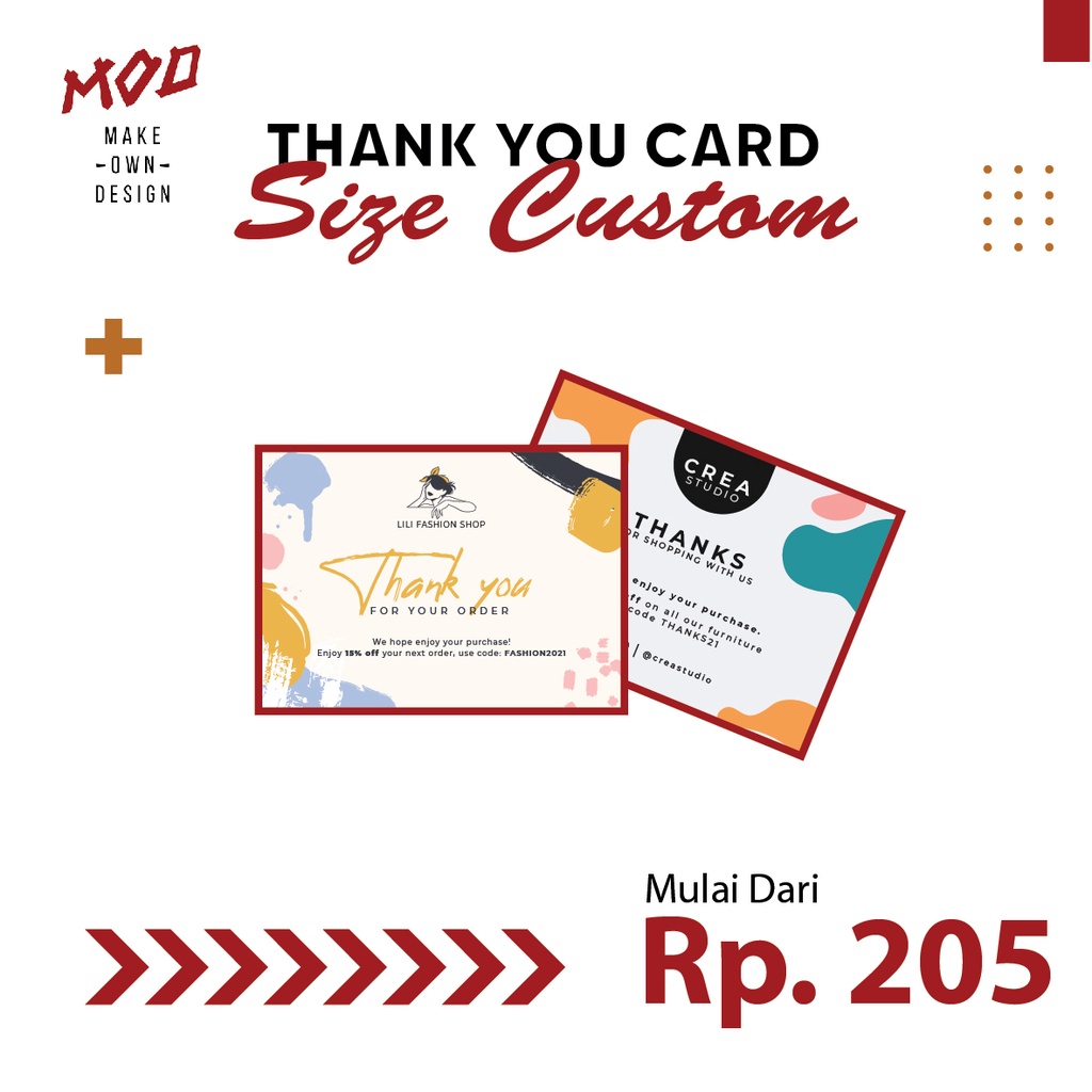 Jual CETAK KARTU UCAPAN UKURAN CUSTOM THANK YOU CARD UCAPAN