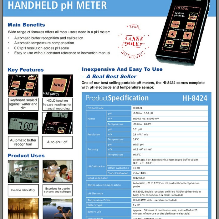 Jual Hanna HI 8424 portable PH/ORP Meter Hanna Instruments Shopee