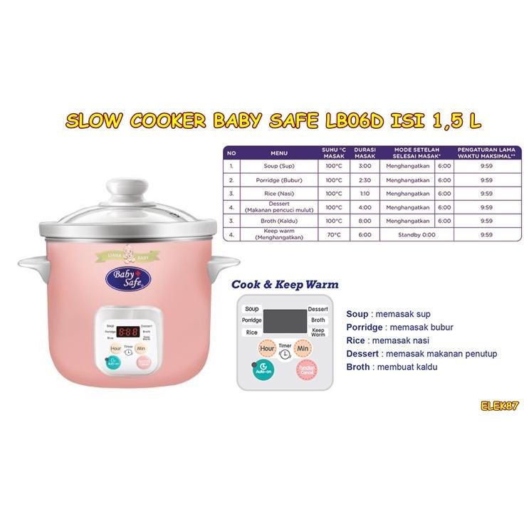 Jual ELEK87 SLOW COOKER BABY SAFE KAPASITAS 1,5 Liter LB06D AUTO MENU