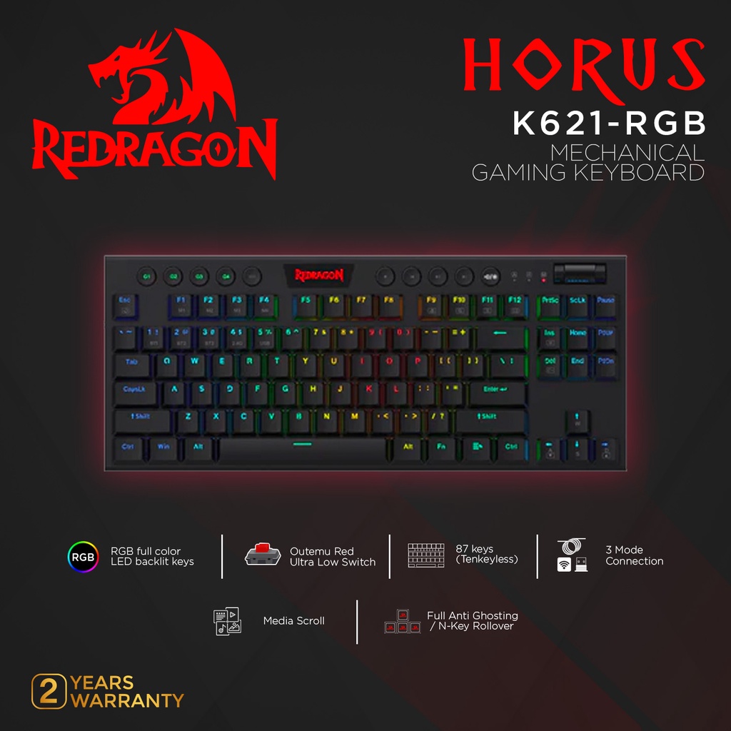 Jual Redragon Wireless Mechanical Keyboard Low Profile HORUS TKL K621
