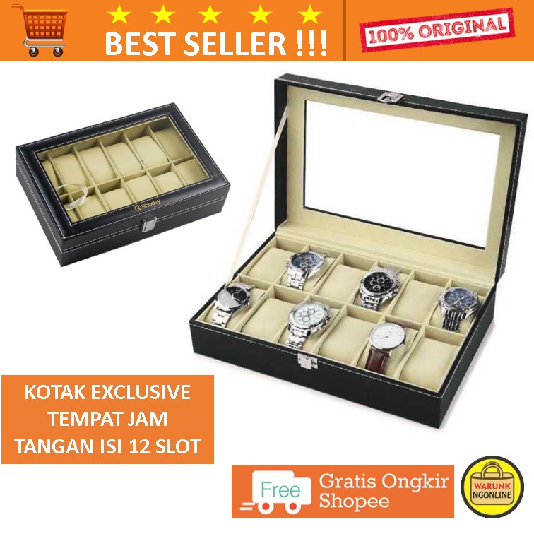 Jual Kotak box kaca tempat Jam Tangan isi 12 Slot Z0003 EXCLUSIVE Shopee Indonesia