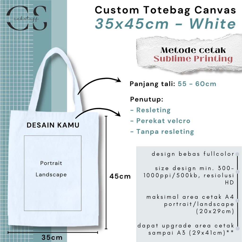 Jual (35x45) PROMO Custom Totebag Kanvas Satuan Termurah Original