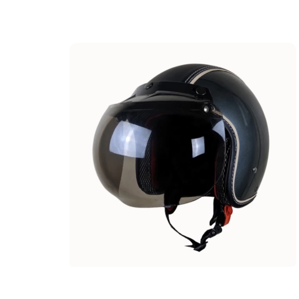 Jual Helm Bogo Vespa Semi Kulit Retro Dewasa SNI Abu Hitam Kaca Cembung