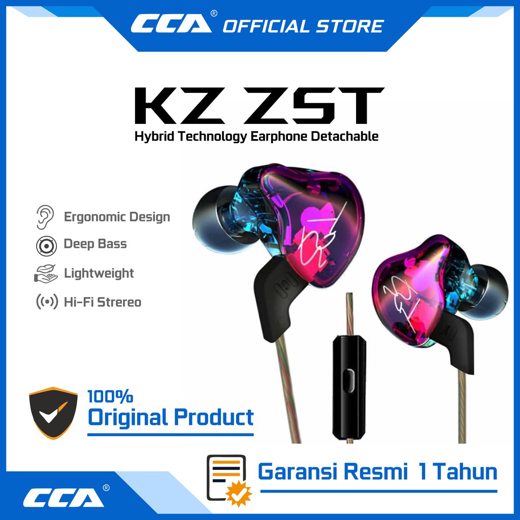 Jual KZ ZST with Mic 1DD+1BA Hybrid Technology Earphone Detachable In