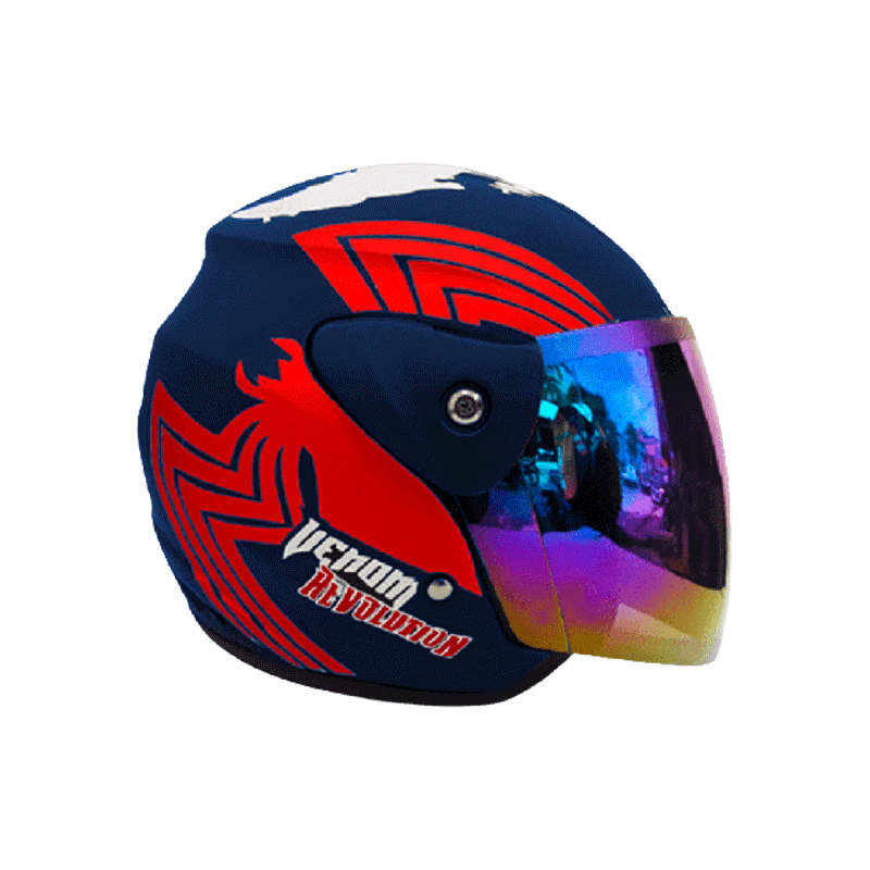 Jual Helm Half Face Evo Evolution Venom Kaca Silver / Pelangi Helm