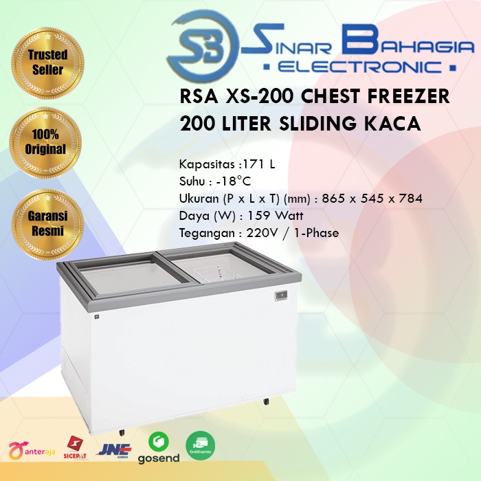 Jual RSA XS200 CHEST FREEZER 200 LITER SLIDING KACA (NEW) (KHUSUS