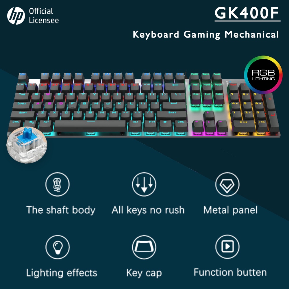 Jual Keyboard Gaming HP GK400F RGB Blue Switch Mechanical Keyboard