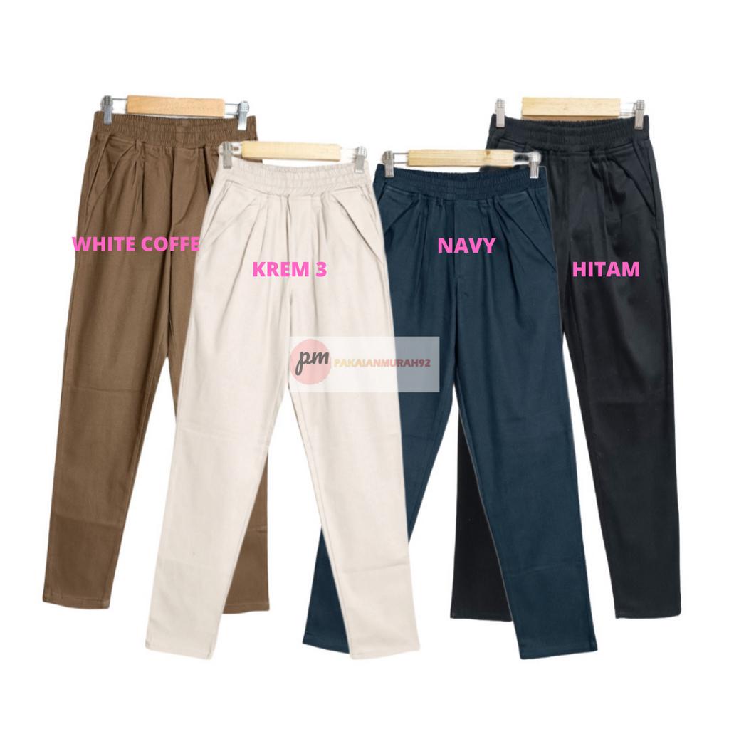 Jual Celana Kerja Pinggang Full Karet Wanita /Celana Katun Twill