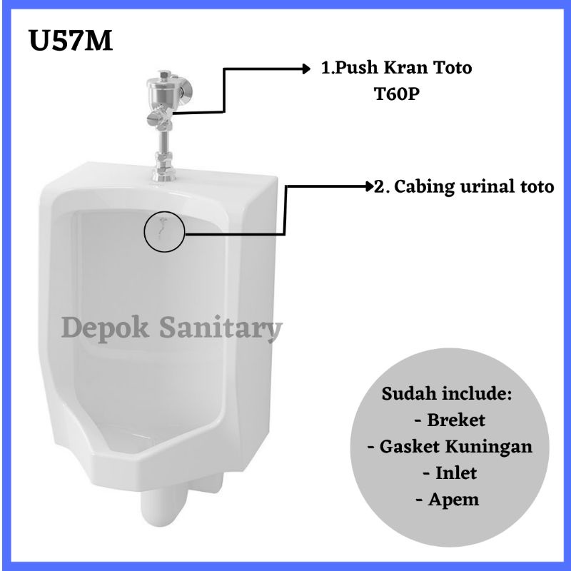 Jual URINAL TOTO U57M U57 / URINAL TOTO U57M PLUS T60P SET LENGKAP