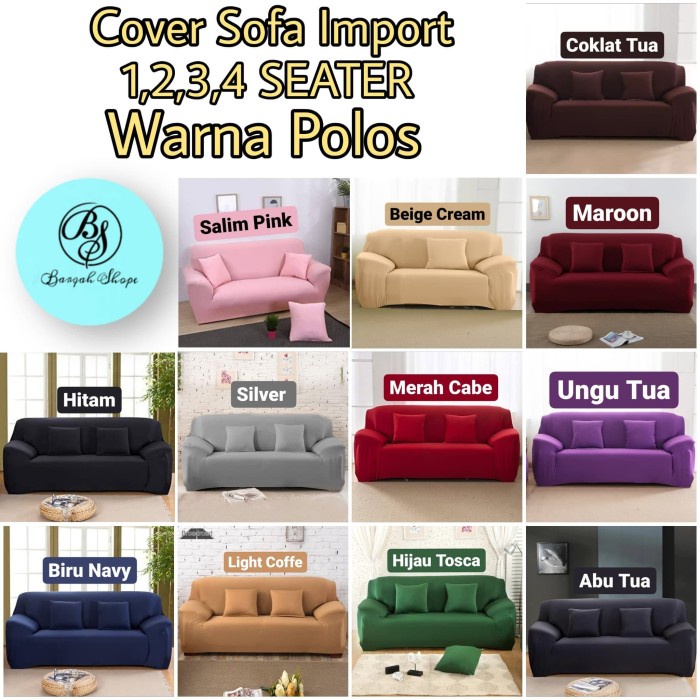 Jual Cover Sofa Import 1 2 3 4 Seater POLOS / Sarung SOFA Bed Seat