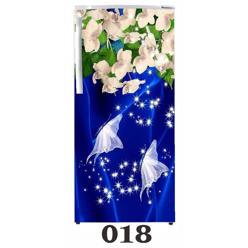 Jual Wallpaper/Sticker Kulkas 1 Pintu Motif Bunga Background Biru