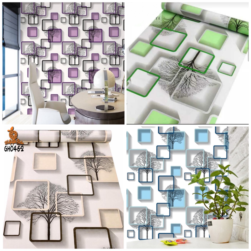 Jual Wallpaper Dinding Motif Wallpaper Stiker Motif KOTAK 3D Ungu GH046