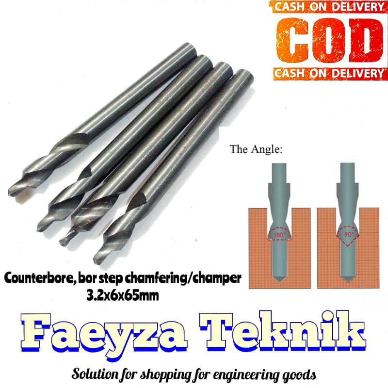 Jual counterbore twist step drill 3.2x6x65 carbide kounterbor step bor