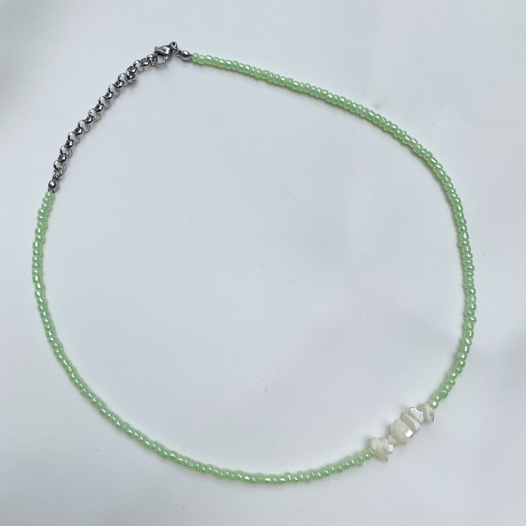 Jual Beaded Necklace Green & Fresh Water Beads Necklace / Kalung