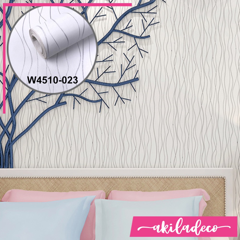 Jual Wallpaper Sticker Dinding Rumah 10 M Minimalis PUTIH SALUR SILVER Stiker Tembok Kamar Ruang