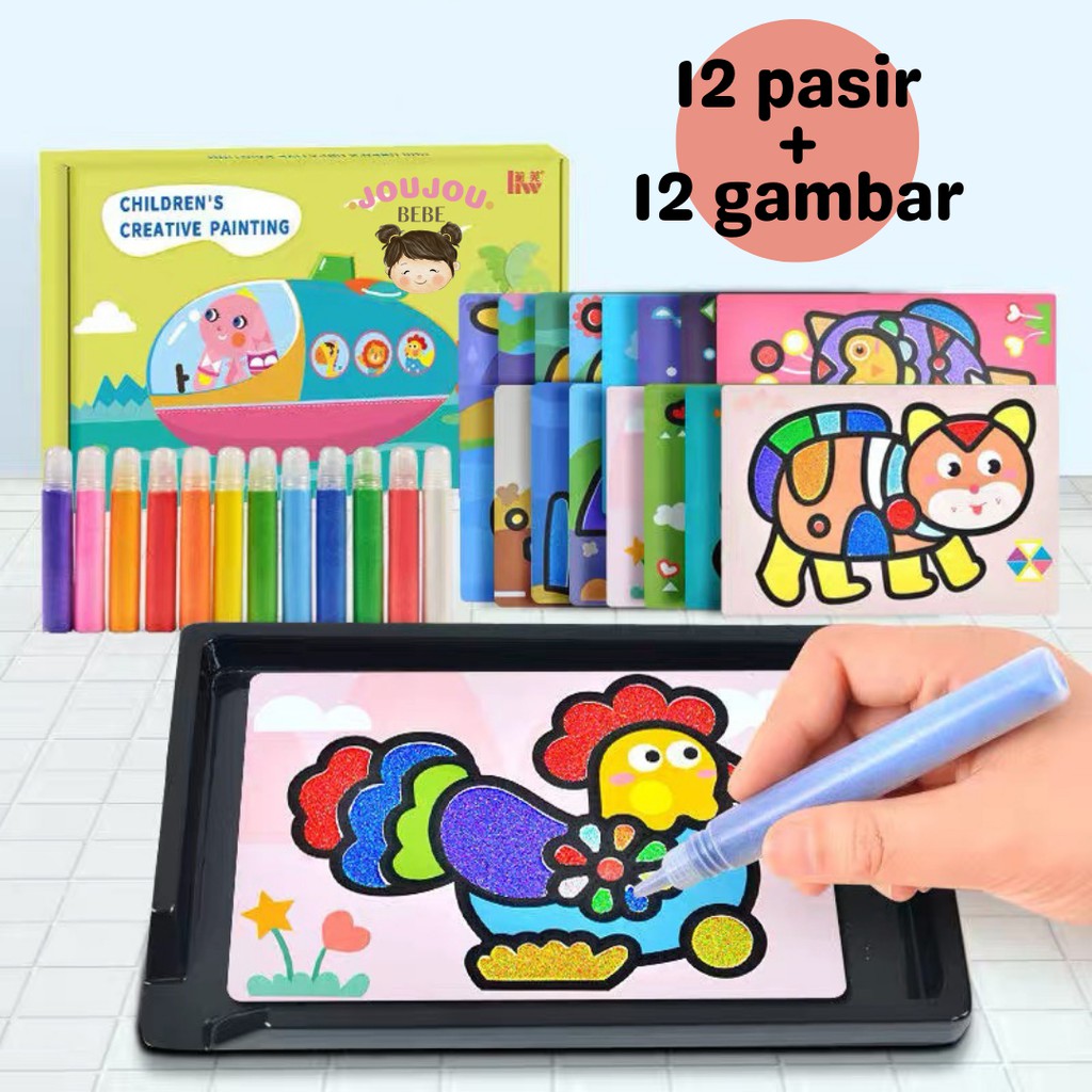 Jual Sand Painting Game (12 pasir + 12 gambar) Mewarnai Gambar Pasir