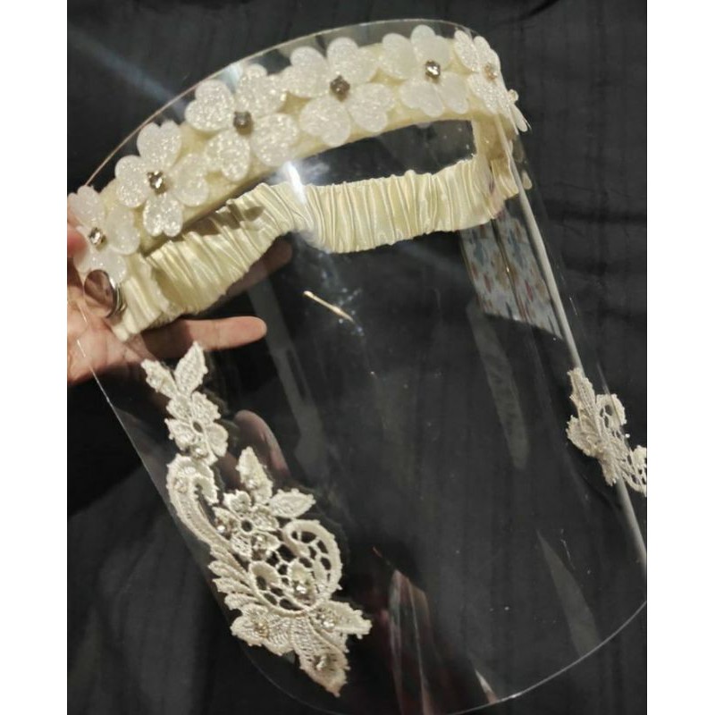Jual Face Shield Anak Bayi New Born Motif bordir bunga swarovski custom