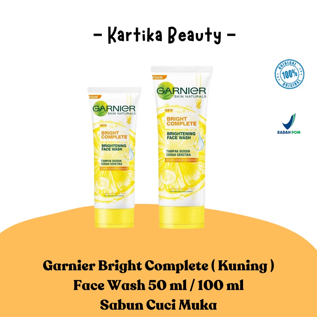 Jual GARNIER BRIGHT COMPLETE KUNING BRIGHTENING FACE WASH BESAR 100 ML / KECIL 50 ML SABUN CUCI