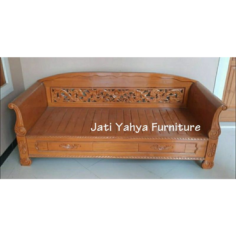 Jual bangku jati ruang tamu bale bale jati bagong rahwana 2m x 80cm