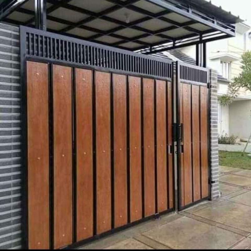 Jual pagar besi hollow galvanis kombinasi grc motiv kayu pesanan Bpk