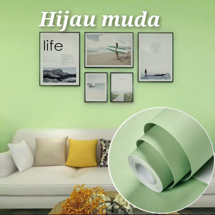 Jual Wallpaper Sticker Dinding Polos Hijau Terang Ukuran 10 meter X 45