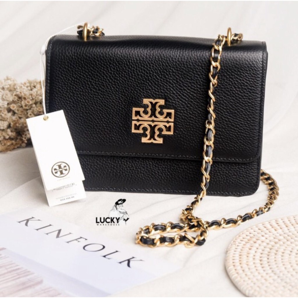 Jual Tory Burch Britten Leather Adjustable Shoulder Bag In Black ORI