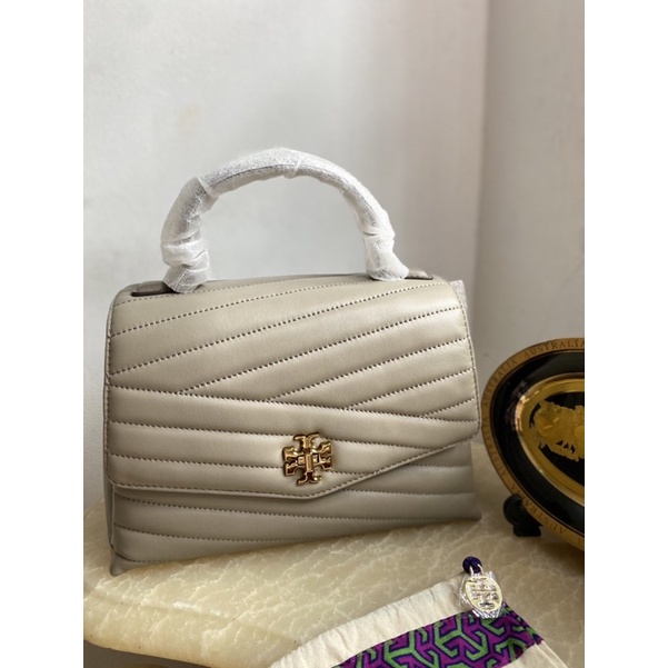 Jual Tory Burch Kira Chevron Top Handle Satchel (Grey Heron) Shopee