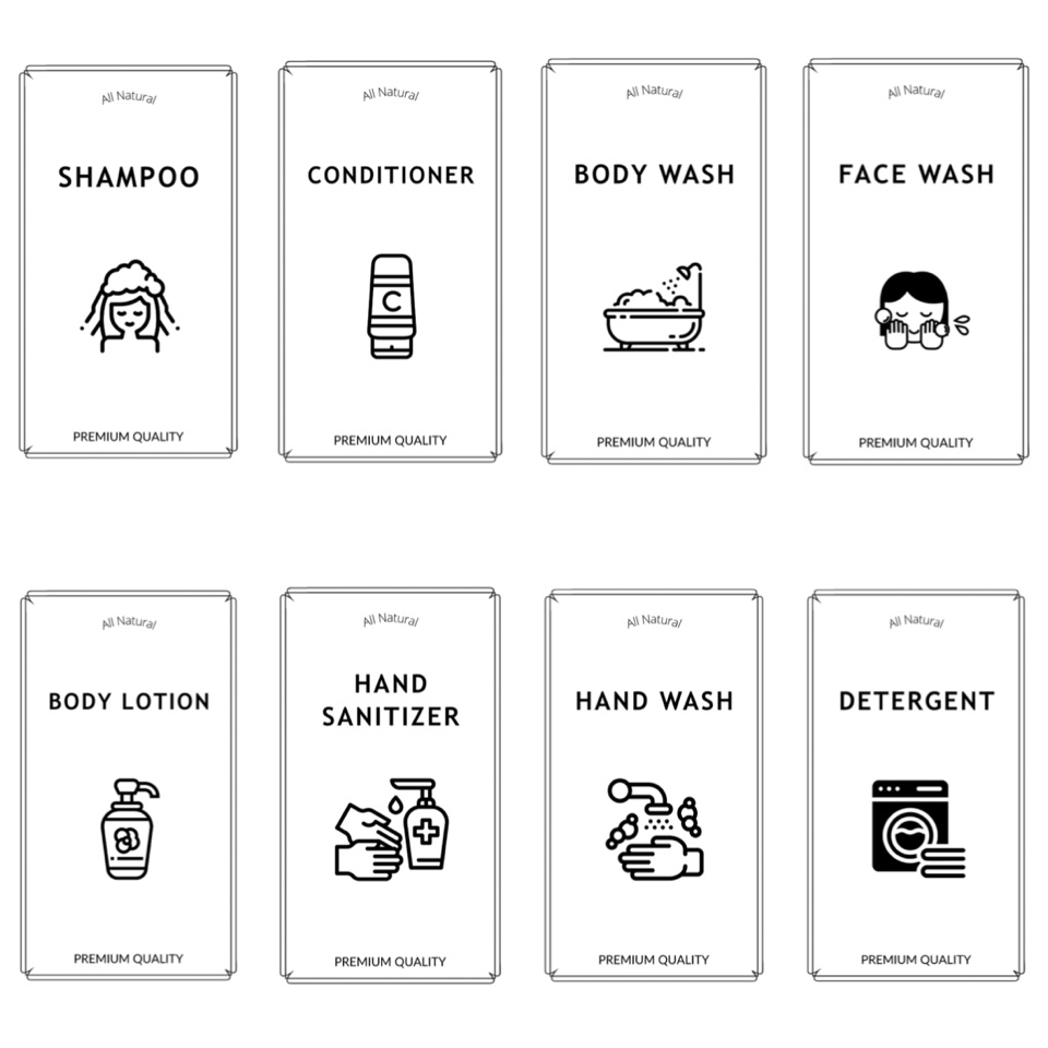 Jual HOME LIVING Stiker Label BW Waterproof Shampoo Conditioner Body Soap Hand Wash Lotion Hand