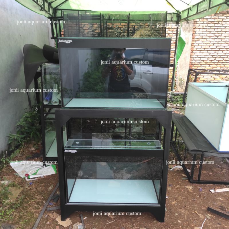 Jual aquarium 80x40x50 8mm 2 susun set filter kaca dan tutup Shopee