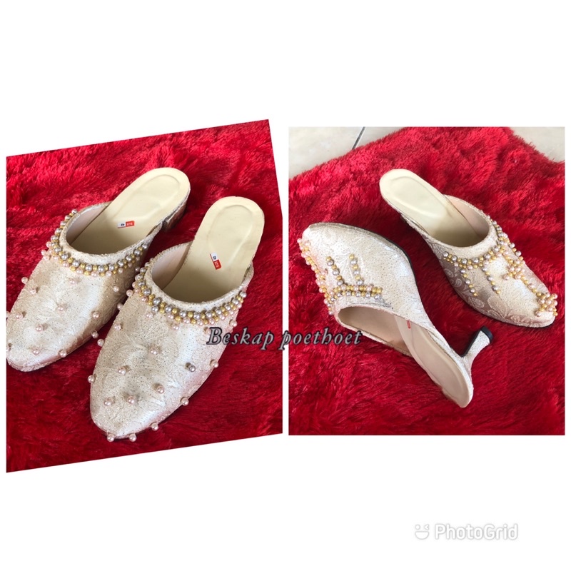 Jual Slop Jawa pengantin pria wanita Jaguar payet putih tulang cream