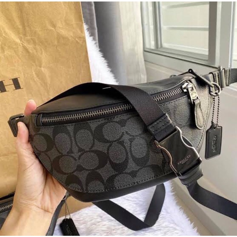 Jual Coach Warren Mini Belt Bag in Signature Canvas Black Shopee