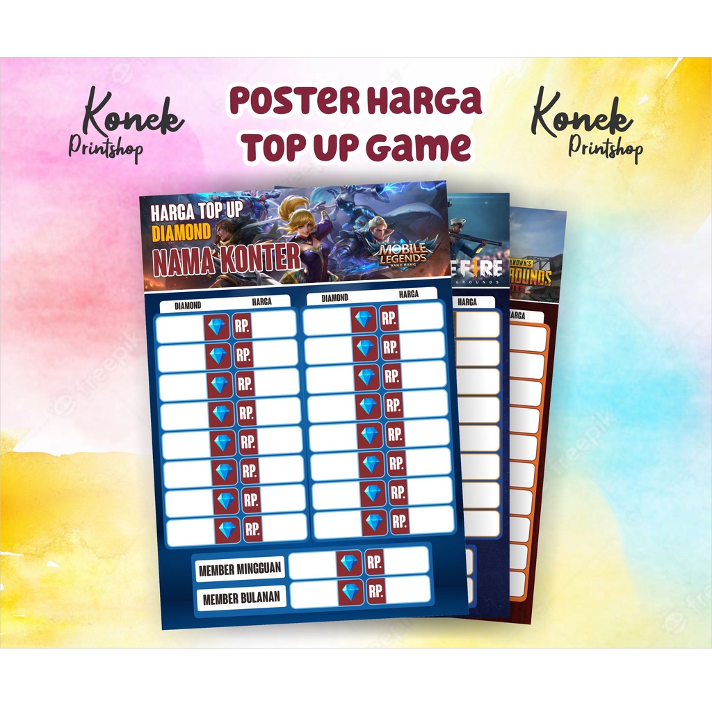 Jual Poster Top Up Game Poster Konter Daftar Harga Top Up Game Shopee