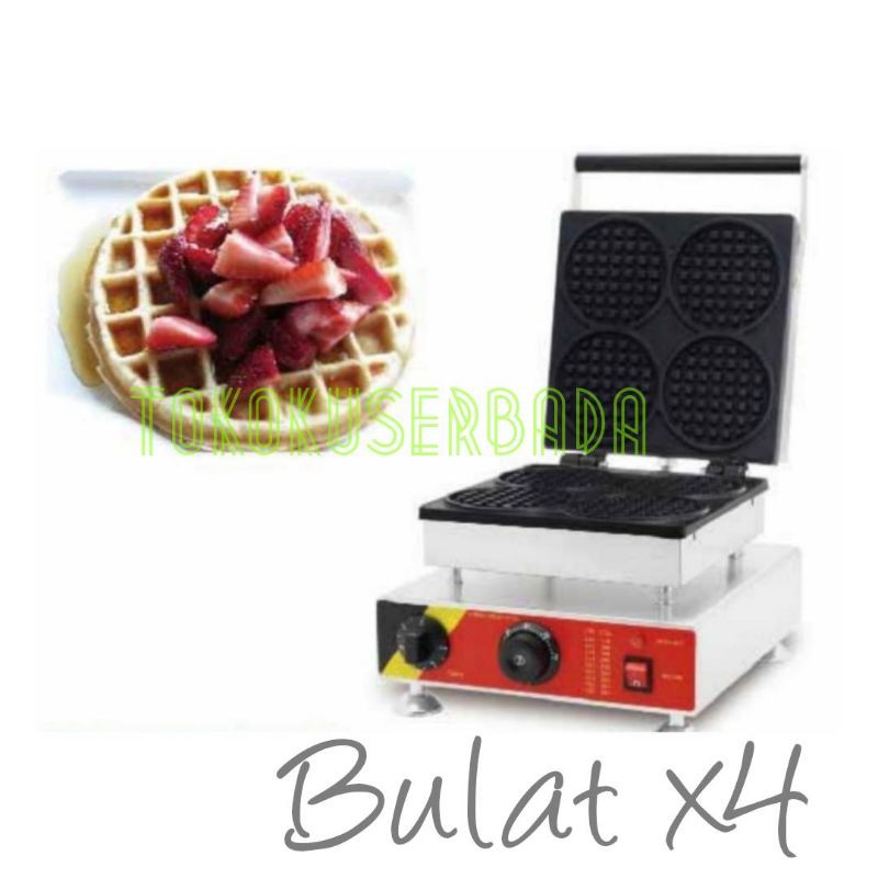 Jual Mesin Waffle Maker Cetak & Panggang Listrik (Bentuk Bulat x4