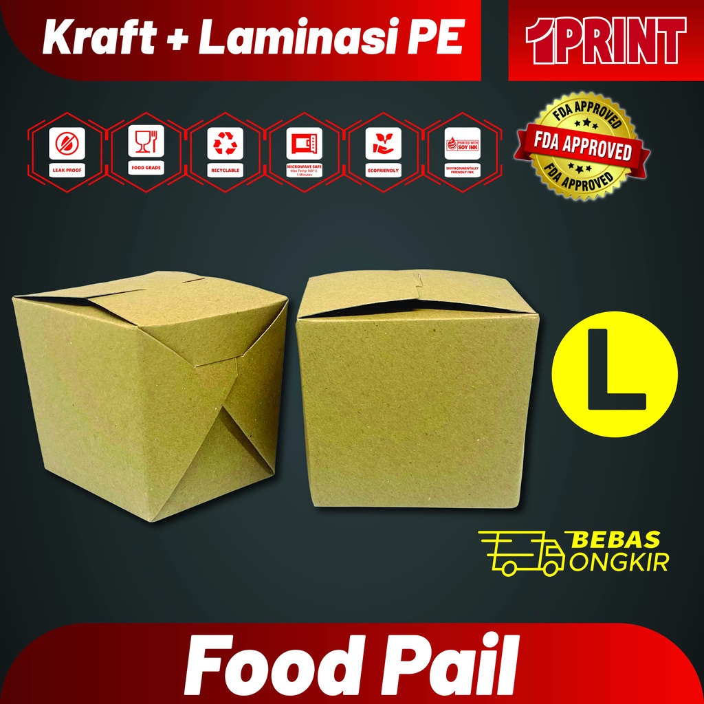 Jual Food Pail Ukuran M dan Ukuran L Paper Rice Box Kraft Paper