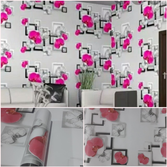 Jual Wallpaper sticker dinding motif Kotak Bunga Merah Ukuran Panjang