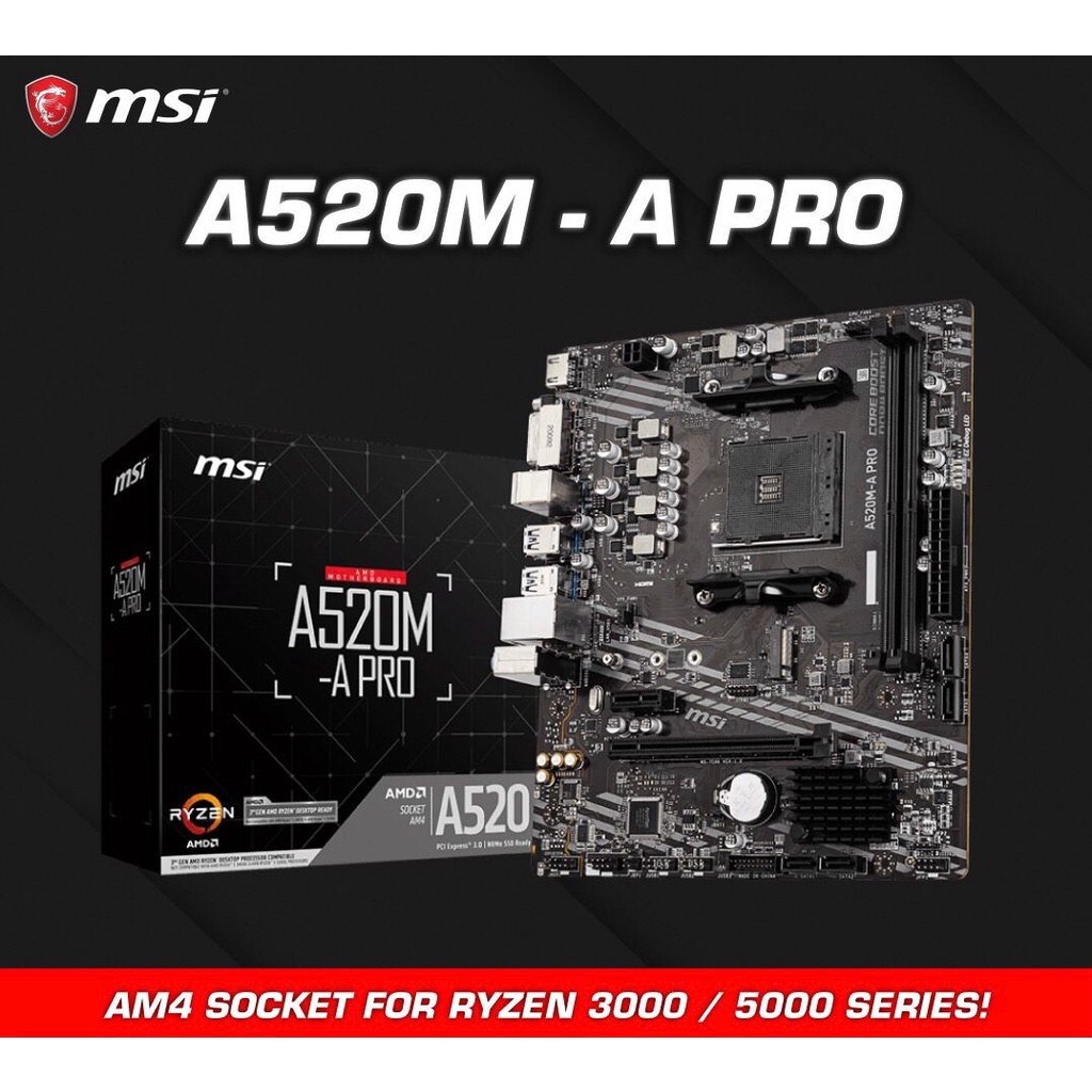Jual MSI A520MA PRO MOTHERBOARD (AM4, A520, DDR4, USB 3.2, SATA3
