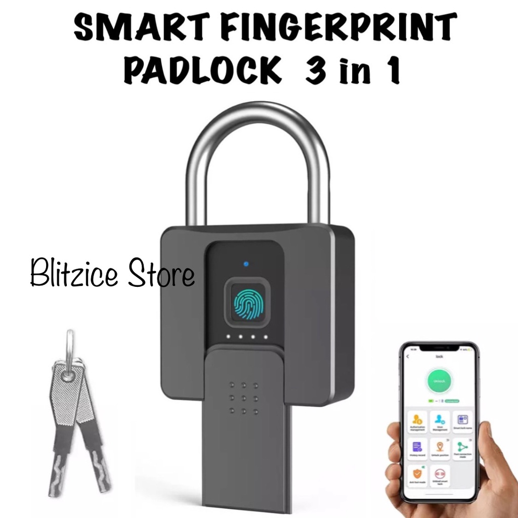 Jual Fingerprint Padlock Key 3 in 1 Gembok Sidik Jari Kunci Smart Lock(03)