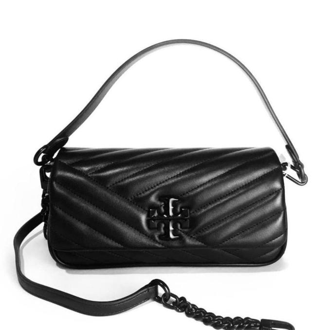 Jual TORY BURCH KIRA CHEVRON POWDER COATED SMALL FLAP SHOULDER BAG BLACK Shopee Indonesia